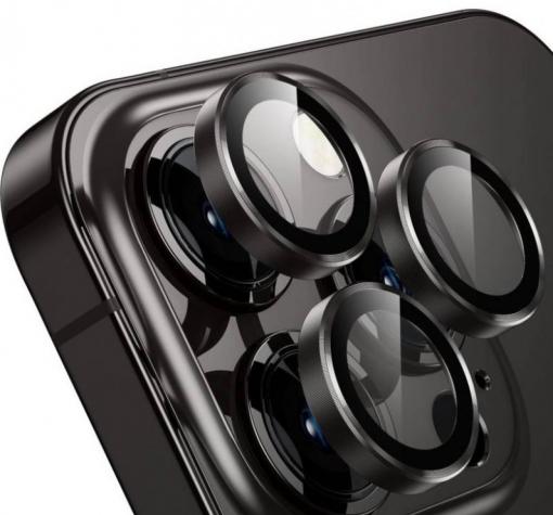 Стъклен протектор / 5D Tempered Glass Camera Lens / за задна камера на Apple iPhone 16 Pro Max (6.9) - метални рингове / черен