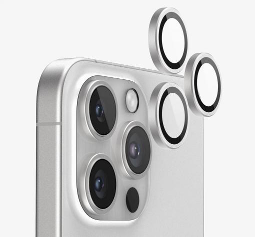 Стъклен протектор / 5D Tempered Glass Camera Lens / за задна камера на Apple iPhone 16 Pro (6.3) - метални рингове / сребрист