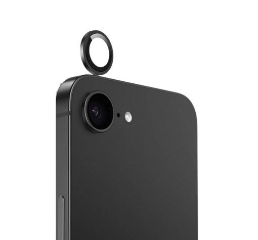 Стъклен протектор / 5D Tempered Glass Camera Lens / за задна камера на Apple iPhone 16e - метални рингове / черен
