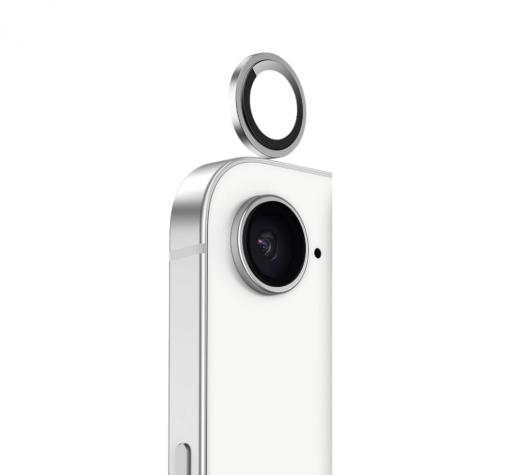 Стъклен протектор / 5D Tempered Glass Camera Lens / за задна камера на Apple iPhone 16e - метални рингове / сребрист