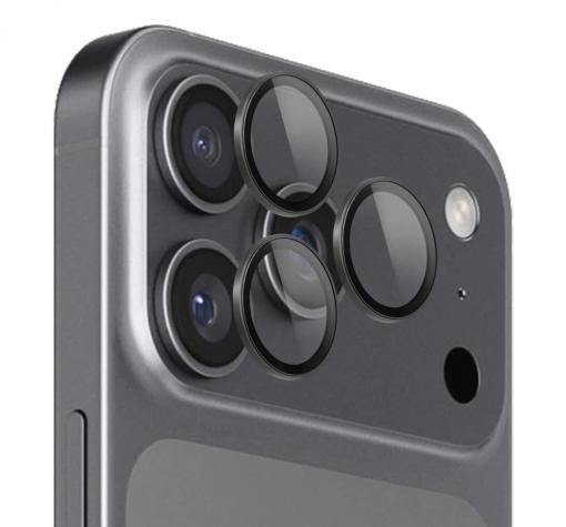 Стъклен протектор / 5D Tempered Glass Camera Lens / за задна камера на Apple iPhone 17 Pro (6.3) - метални рингове / черни