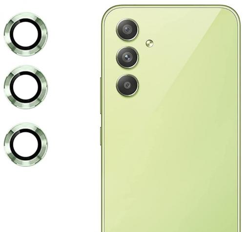 3D Стъклен протектор с метални рингове за задна камера за Samsung A14 / A24 / A34 / A54 5G - зелен