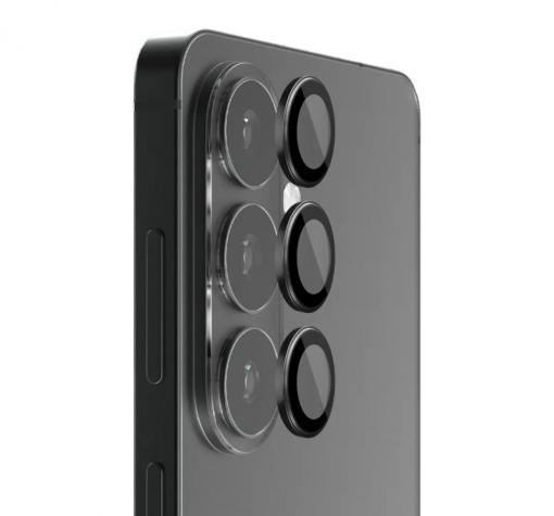 Стъклен протектор с метални рингове за задна камера Samsung S26 - черен