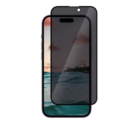 Privacy 5D full cover Tempered glass Full Glue screen protector iPhone 15 / Privacy Извит стъклен скрийн протектор с лепило от вътрешната страна за iPhone 15 - черен / прозрачен