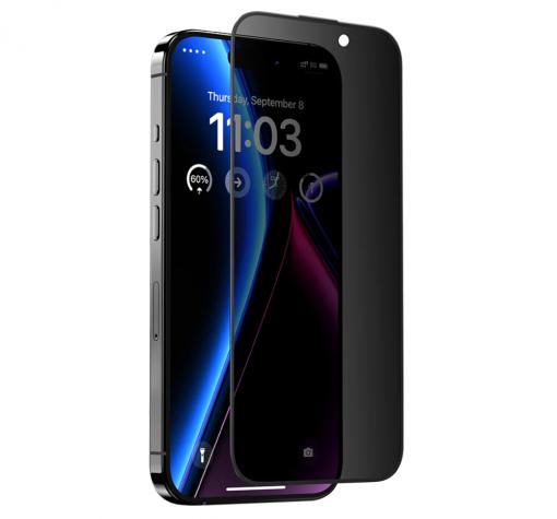 Privacy 5D full cover Tempered glass Full Glue screen protector Apple iPhone 17 Pro / Стъклен скрийн протектор Privacy с лепило от вътрешната страна за Apple iPhone 17 Pro - черен / прозрачен