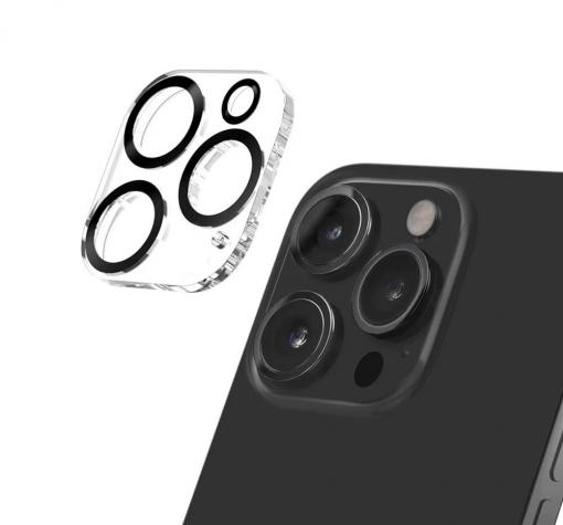 Стъклен протектор за задна камера 5D Full cover за Apple iPhone 14 Pro Max - прозрачен с черни рингове