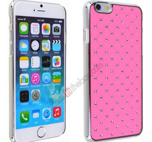 Твърд гръб / капак / с камъни за Apple iPhone 6 / 6S - розов с метален кант