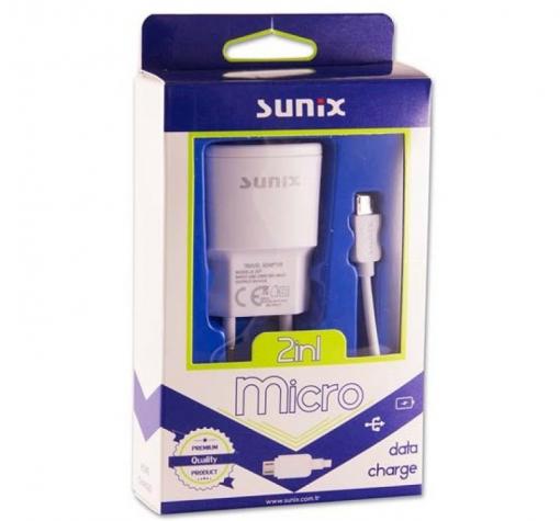 Универсално зарядно устройство SUNIX S-207 220V с 1 USB порт 1A и Micro USB кабел за Samsung , LG , HTC , Sony, Nokia, Huawei , ZTE, BlackBerry и др. - бяло