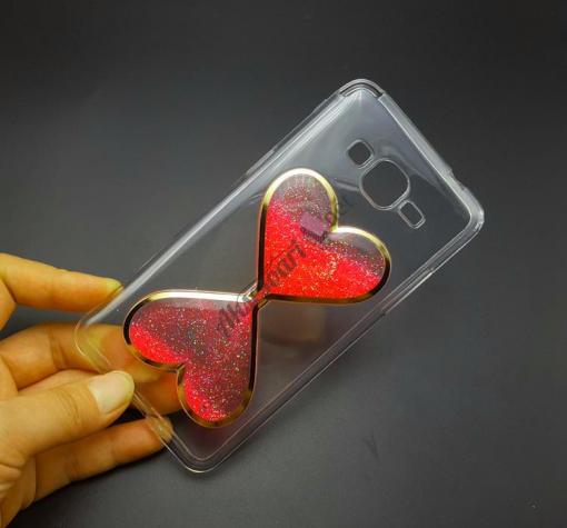 Силиконов калъф / гръб / TPU 3D за Samsung J7 2016 J710 - прозрачен с розов брокат / пясъчен часовник / сърца