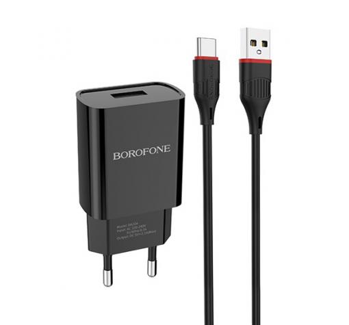 Универсално зарядно устройство 220V BOROFONE BA20A 2.1A / Type C кабел - черно