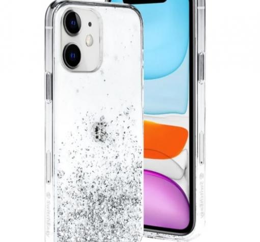 Луксозен гръб 3D SwitchEasy Starfield за Apple iPhone 12 / 12 Pro 6.1'' - бял / сребрист брокат и звездички
