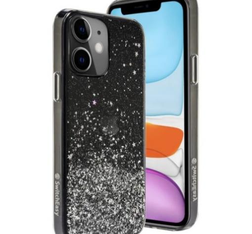 Луксозен гръб 3D SwitchEasy Starfield за Apple iPhone 12 Pro Max 6.7" - черен / сребрист брокат и звездички
