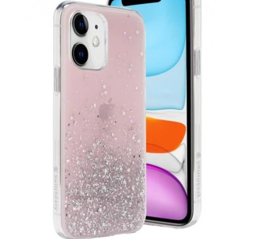 Луксозен гръб 3D SwitchEasy Starfield за Apple iPhone 12 / 12 Pro 6.1'' - розов / сребрист брокат и звездички