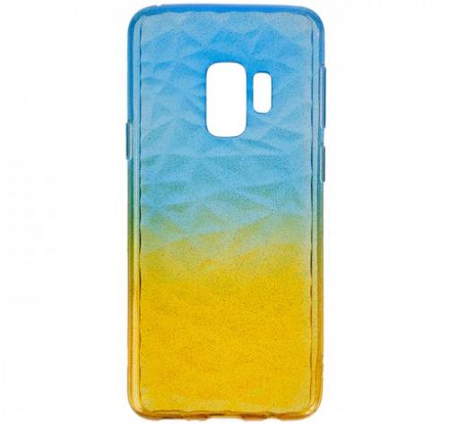 Луксозен силиконов калъф / гръб / TPU за Samsung J6 Plus 2018 - призма / синьо и жълто / брокат