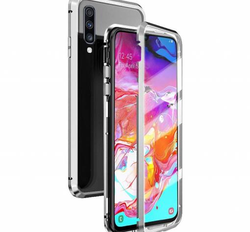 Магнитен калъф Bumper Case 360° FULL за Samsung A70 - прозрачен / сребриста рамка