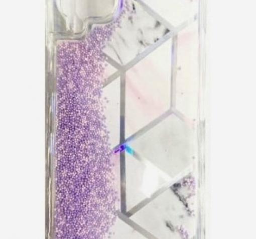 Луксозен гръб 3D Marble Water Case за Samsung A12 - прозрачен / течен гръб с лилав брокат