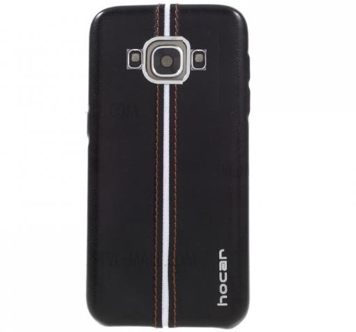 Оригинален кожен гръб HOCAR за Samsung J7 2016 J710 - черен с бял кант