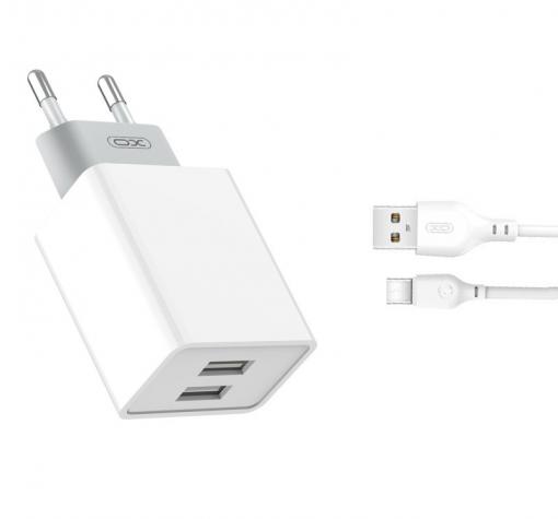 Зарядно устройство 220V XO-L65 2xUSB / Type-C / 2.1A - бяло