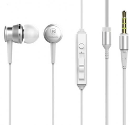 Оригинални стерео слушалки Baseus / handsfree / 3.5mm за смартфон - сребристи
