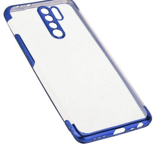 Луксозен силиконов калъф / гръб / TPU за Xiaomi Redmi 9 - прозрачен / син кант