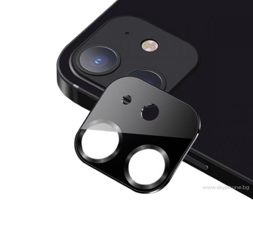 USAMS Tempered Glass Metal Camera Lens Apple iPhone 12 / Стъклен протектор за задна камера на Apple iPhone 12 - черен