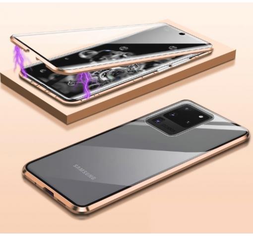 Магнитен калъф Bumper Case 360° FULL за Samsung S20 Ultra - прозрачен / златиста рамка