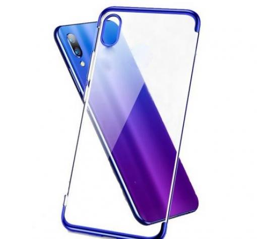 Луксозен силиконов калъф / гръб / TPU за Huawei Y5 2019 - прозрачен / син кант
