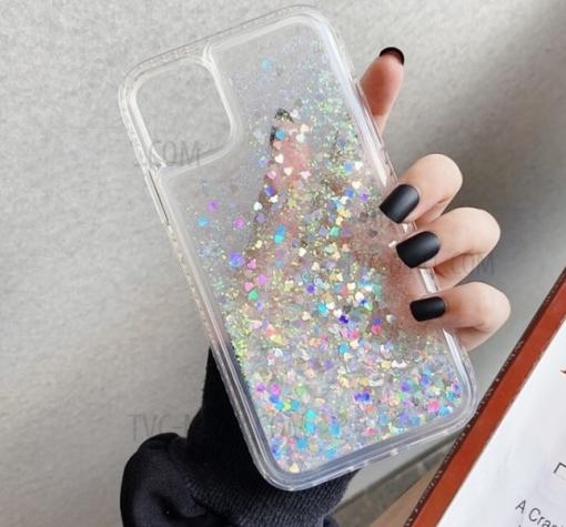 Луксозен твърд гръб 3D Water Case за Huawei P40 lite 5G - прозрачен / течен гръб сребрист брокат