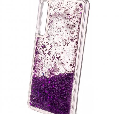 Луксозен твърд гръб 3D Water Case за Samsung A50 / A50S / A30S - прозрачен / течен гръб с брокат / лилав