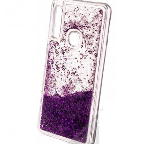 Луксозен твърд гръб 3D Water Case за Huawei P Smart Z / Y9 Prime 2019 - прозрачен / течен гръб с лилав брокат