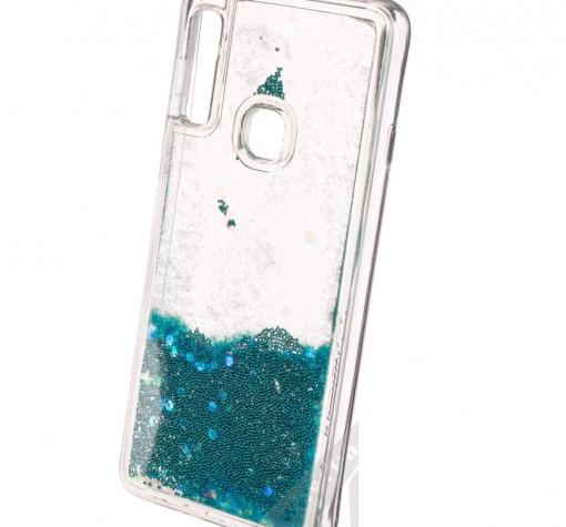 Луксозен твърд гръб 3D Water Case за Huawei Y7 2019 - прозрачен / течен гръб с брокат / тюркоазен