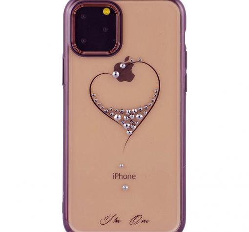 Луксозен твърд гръб KINGXBAR Swarovski Diamond за Apple iPhone 11 6.1'' - прозрачен с лилав кант / сърце