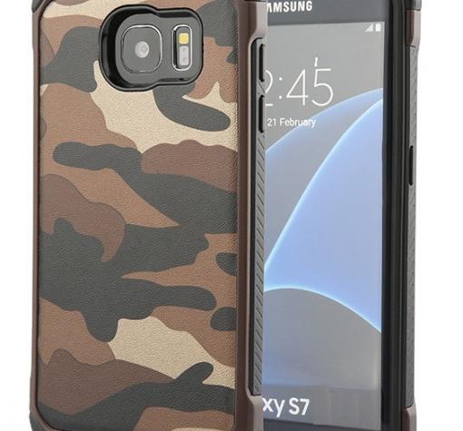 Твърд гръб със силиконов кант за Samsung S7 G930 - кафяв / камуфлаж