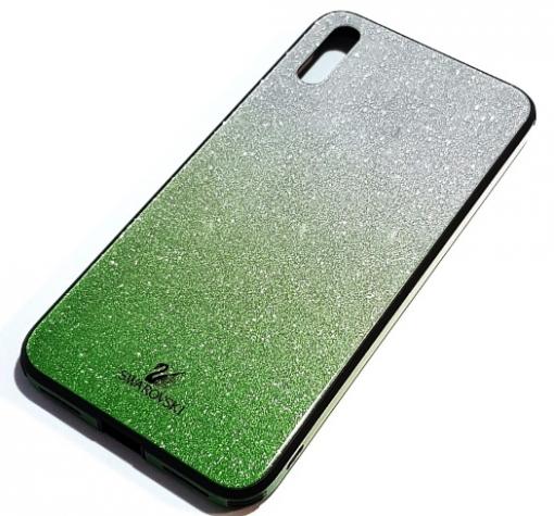 Луксозен твърд гръб Swarovski за Samsung A50/A30s/A50s - преливащ брокат / сребристо и зелено