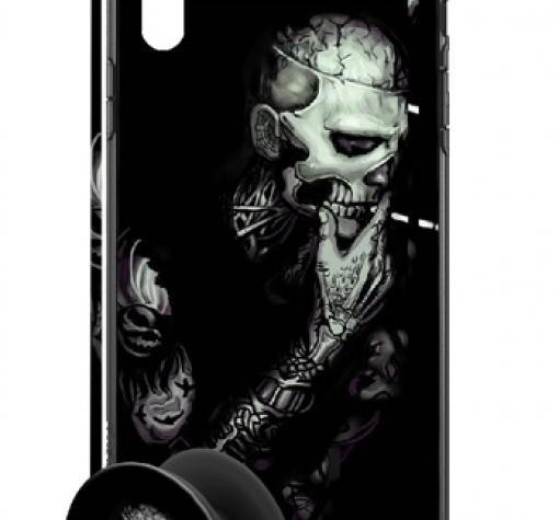 Луксозен твърд гръб 3in1 със стъклен протектор и Popsocket за Huawei Honor 8X - Biomachanical Tattoo Man