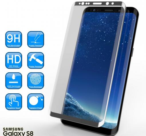 Оригинален извит стъклен протектор /3D full cover Tempered glass screen protector / за Samsung Note 8 N950 - сребрист