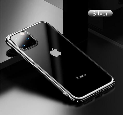Луксозен твърд гръб Baseus Glitter Clear Case за Apple iPhone 11 Pro Max 6.5 - прозрачен / сребрист кант