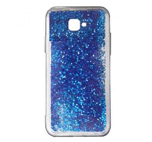 Луксозен твърд гръб 3D Water Case за Samsung J4 Plus 2018 - прозрачен / течен гръб със син брокат