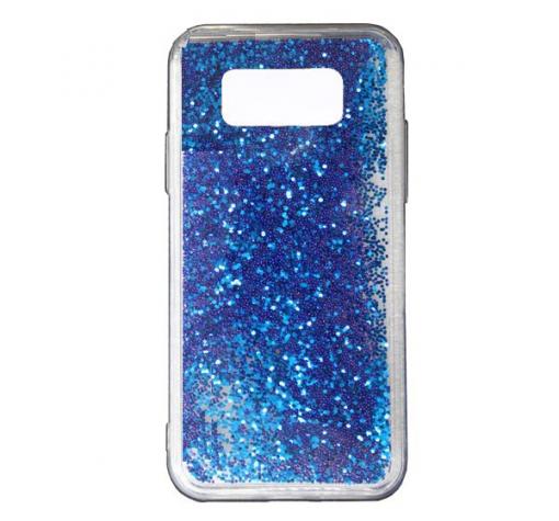 Луксозен твърд гръб 3D Water Case за Samsung S8 G950 - прозрачен / течен гръб със син брокат