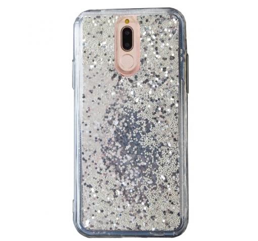 Луксозен твърд гръб 3D Water Case за Huawei Mate 20 Lite - прозрачен / течен гръб със сребрист брокат