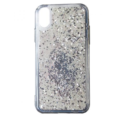 Луксозен твърд гръб 3D Water Case за Apple iPhone X / iPhone XS - прозрачен / течен гръб със сребрист брокат