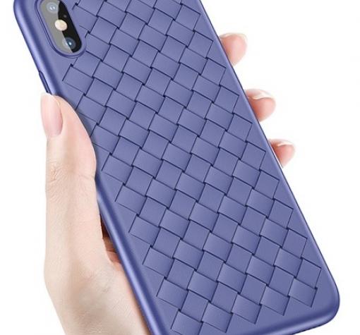 Луксозен гръб BASEUS Weaving Grid за Apple iPhone X - син