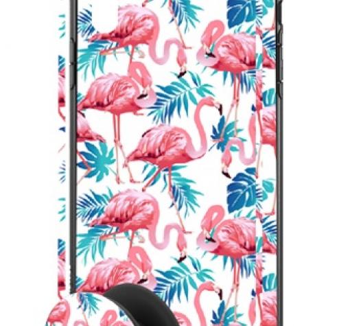 Луксозен твърд гръб 3in1 със стъклен протектор и Popsocket за Samsung J6 Plus 2018 - фламингота