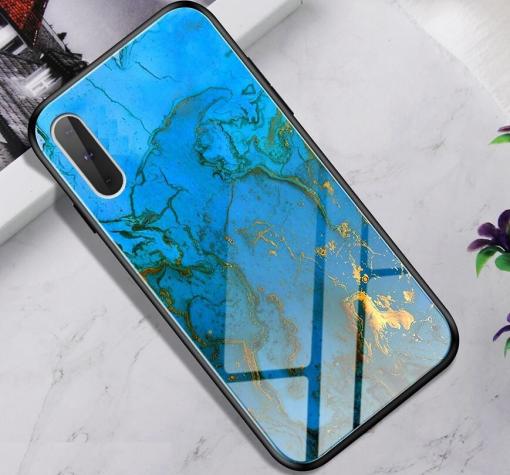 Луксозен стъклен твърд гръб за Apple iPhone X / iPhone XS - син със златисто