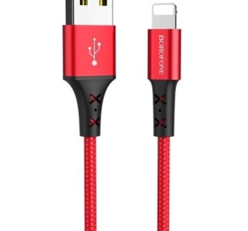 USB кабел за зареждане и пренос на данни / BOROFONE iPhone USB BX20 1m. FAST 2A - червен