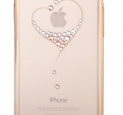 Луксозен твърд гръб KINGXBAR Swarovski Diamond за Apple iPhone 7 - прозрачен със златен кант / Heart