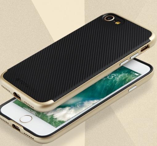 Луксозен силиконов гръб TOTU Design Pattern Series с твърда част за Apple iPhone 7 - черен / златист кант