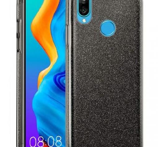 Силиконов калъф / гръб / TPU за Huawei P20 Lite - черен / брокат