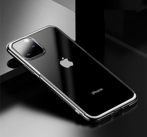 Луксозен силиконов калъф / гръб / TPU Baseus Shining Case за Apple iPhone 11 Pro Max 6.5'' - прозрачен / сребрист кант