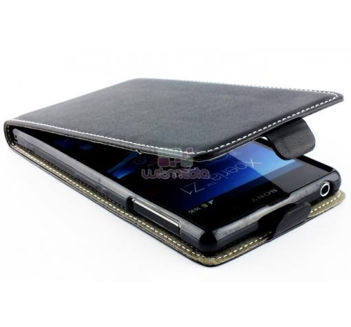 Кожен калъф Flip тефтер със силиконов гръб за Sony Xperia Z1 L39h - черен